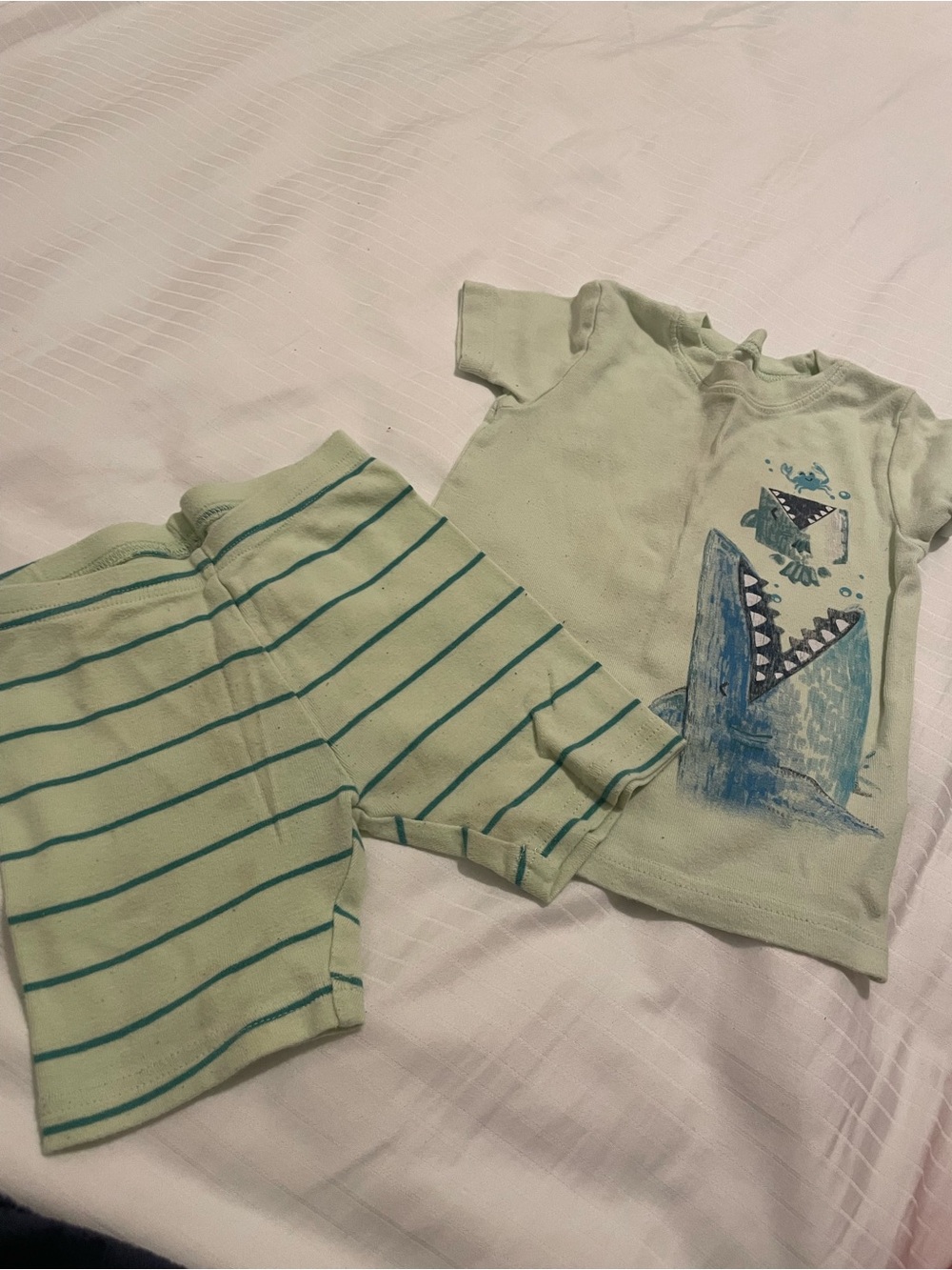 Carter's Pale Green Shark Tee and Striped Shorts Set